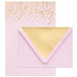 Hallmark Gold Floral On Pink Stationery Set, Box Of 20 -Hallmark Gold Floral on Pink Stationery Set 1499STN1139 03