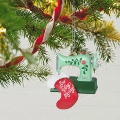 Hallmark Sew Very Merry! Ornament -Hallmark Green Sewing Machine and Stocking Keepsake Ornament 1799QGO2927 02