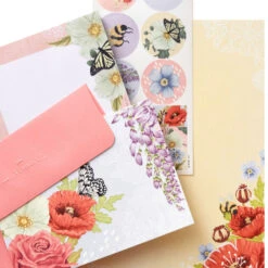 Hallmark Pink Floral Stationery Set And Desk Organizer Box -Hallmark Pink Floral Stationery Set and Note Cards in Box 5STZ1186 04